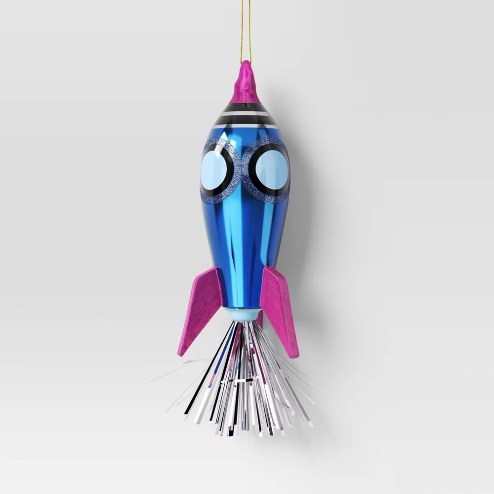 Christmas nwt Glass Spaceship Ornament rocket
